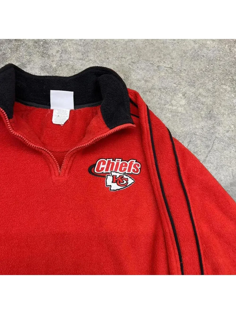 vintage kansas city chiefs red quarter zip fleece jacket size medium NO ZIPPER